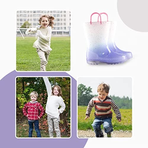 EUXTERPA Kids Toddler Light Up Rain Boots Girls Waterproof Patterns and Glitter Boots with Easy On Handles, Purple Gradient, Little Kid Size 13 — view 6