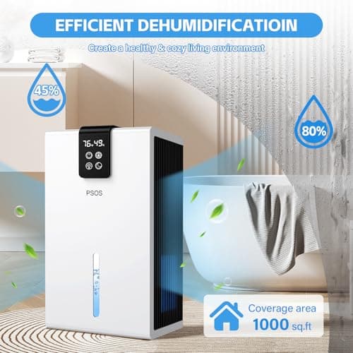 Dehumidifier, 98 OZ Water Tank, Dehumidifier for Home 1000Sq.Ft Quiet Dehumidifiers for Basement, Bedroom, Bathroom, RV with Humidity Display, Auto Shut Off, Relaxing 7 Color Ambient Light(White) — view 2