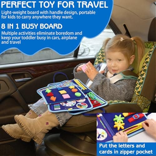 Esjay Busy Board for Toddlers, Montessori Toys for Boys, Sensory Book Toy Educational Activities for Fine Motor Skills Learning, Birthday Gifts for Boys Toddler, Toys for Travel Airplane Car — view 3