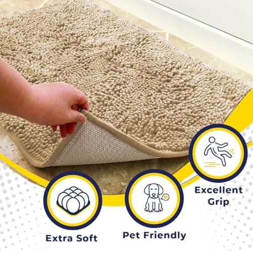 Muddy Mat® AS-SEEN-ON-TV Highly Absorbent Microfiber Door Mat and Pet Rug, Non Slip Thick Washable Area and Bath Mat Soft Chenille for Kitchen Bathroom Bedroom Indoor and Outdoor-Beige Medium 30"X19"