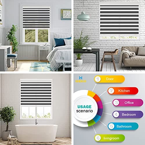 IDEKIO Zebra Blinds for Windows Custom Size Cordless Blackout Roller Blinds,Dual Layer Sheer or Privacy Light Control,Day and Night Window Zebra Shades,Dark Grey,25" W x [25" H to 98" H Customize] — view 5