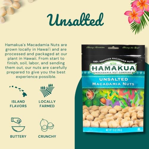 Hamakua Macadamia Nuts - Unsalted Hawaiian Grown Dry Roasted Half and Whole Macadamias without Salt - Natural Eco-Friendly Large Macadamia Nuts (10 oz Pouch) — view 2