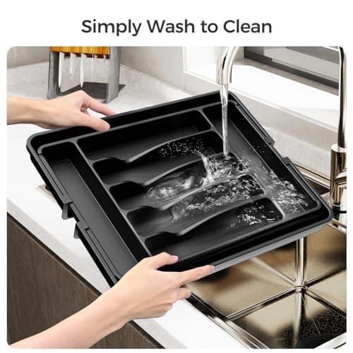 ukeetap Extra Large Expandable Silverware Organizer, BPA-Free Food-Safe Cutlery Flatware Organizer, Kitchen Utensil Drawer Organizer, Adjustable Silverware Holder for Spoons Forks Knives, Black — view 4
