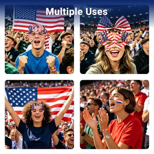 Vryxond 45pcs 2026 World Soccer Cup Fan Gear Set USA Team Fans Kit Game Day Flag Whistle Stickers Face Paint Drawstring Bag Wristband and Headband Set Gifts and Parade Supplies for Soccer Fans — view 7