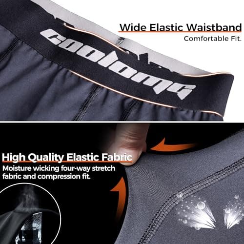 COOLOMG Boys Compression Shorts with Athletic Cups Groin Protector Support Jock Shorts for Kids Youth Black — view 4