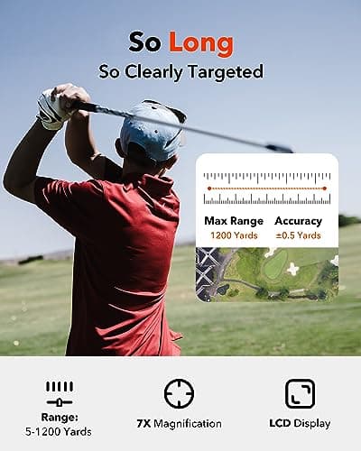 REDTIGER 1200 Yards Golf Range Finder with Slope, 7X Magnification Golf Rangefinder, IP54 Waterproof, Fast Flag Pole Locking Vibration, Rechargeable Laser Rangefinder Golfing with Magnet Stripe — view 2