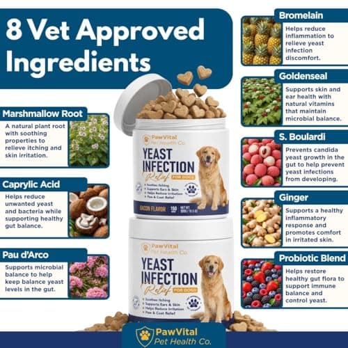 Natural Yeast Infection Treatment for Dogs, 150 Chews – Anti Yeast Support for Itchy Skin & Ears – Helps Reduce Irritation & Paw Licking – Probiotic + Herbal Blend – Bacon Flavored Soft Chews — view 2