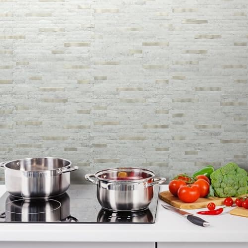 AULIGET 2 Sheets Faux Stone Peel and Stick Backsplash, Beige Stone Look PVC Wall Tile Stick on Backsplash for Kitchen and Bathroom — view 7