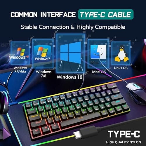 RK ROYAL KLUDGE RK61 Wired 60% Mechanical Gaming Keyboard Programmable QMK/VIA RGB Backlit 61 Keys Ultra-Compact Hot Swappable Red Switch Black — view 5