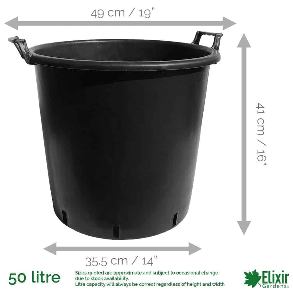Elixir Gardens Large Plastic Recycled Plastic Plant Pot With Handles | 30, 35, 50, 75, 90, 110 & 130 L Sizes with Optional Saucers | Tree, Shrub & Garden Container/Feed Bucket | 50 Litre + Saucers x 2 — view 3