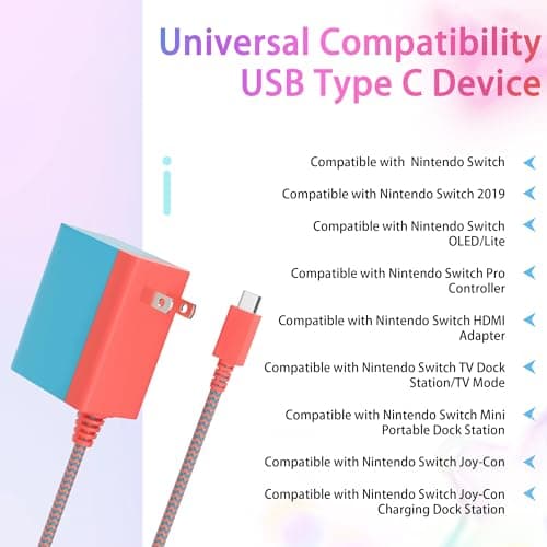 GreBed 39W Compatible with Nintendo Switch Fast Charging, with USB-C Cord, Compatible with Switch OLED, Lite, Steam Deck – Supports TV Mode(Red/Blue) — view 4