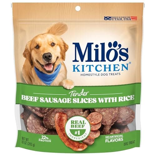 Milo's Kitchen Homestyle Dog Treats, Beef Sausage Slices, 10 Ounce, High Protein, No Artificial Flavors
