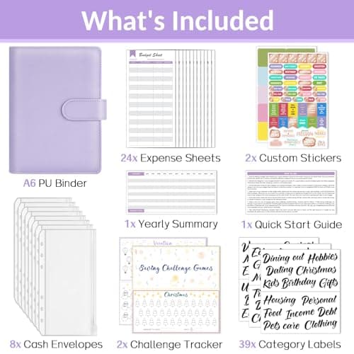 Sooez Budget Binder with Money Saving Challenge, Money Saving Binder with Cash Envelopes, Expense Sheets, Challenge Tracker & Category Labels, Envelope Savings Challenges Book for Home Office School
