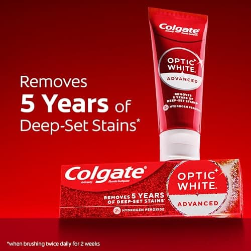 Colgate Optic White Advanced Hydrogen Peroxide Toothpaste, Teeth Whitening Toothpaste Pack, Enamel-Safe Formula, Helps Remove Tea, Coffee, and Wine Stains, Sparkling White, 3 Pack, 3.2 oz — view 2