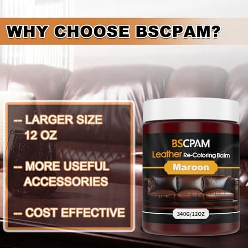 BSCPAM Leather Recoloring Balm 12oz | Leather Repair Kit for Furniture, Leather Color Restorer for Couches | Leather Dye | Repair, Restore & Renew Old, Faded Leather - Maroon — view 5