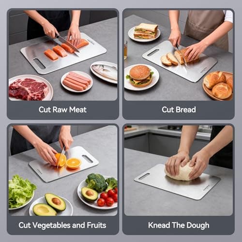 Titanium Cutting Boards Set of 3, 100% Pure Titanium Kitchen Cutting Board, Double-Sided Non-Toxic Cutting Board, Ideal for Slicing and Dicing Meats, Features Handle, Dishwasher Safe — view 5