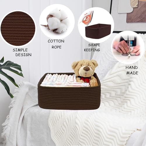 COMFY-HOMI 13" x 8.5" x 5.1" Storage Baskets for Organizing | Cotton Rope Woven Basket | Toy Storage Bin Box | Basket for Shelves, Closet Organizer Bin, Decorative Closet Shelf, 1 Pack — view 4