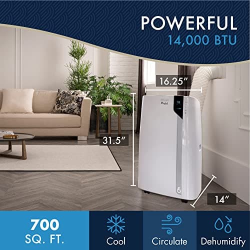 DeLonghi Portable Air Conditioner 14,000 BTU,cool extra large rooms up to 700 sqft,remote,energy saving mode,extremely quiet,dehumidifier,fan,programmable,window venting kit,AC Unit for room,EX390LVYN