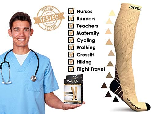 Physix Gear Sport Compression Socks Women & Men 20-30 mmHg, Graduated Men & Women Compression Socks for Travel, Pregnancy, Nude/Beige, L/XL — view 4