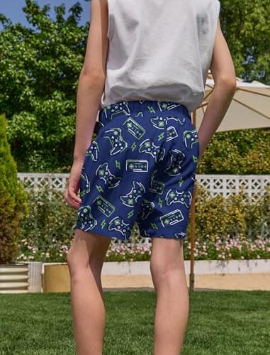 APTRO Boys Swim Trunks with Zipper Pockets & Compression Liner Quick Dry 2 in 1 Beach Shorts, Game Blue, 8-10 Years — view 2