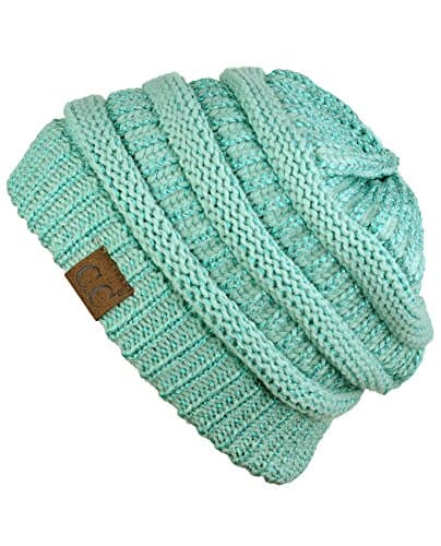C.C Trendy Warm Chunky Soft Stretch Cable Knit Beanie Skully, Mint Metallic