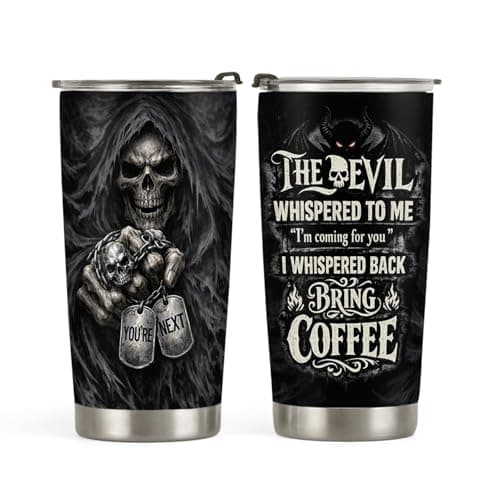 20oz Skull Devil Tumbler, Reaper Skull, Goth, Gothic Gifts, Gaming, Gamer Gifts, Coffee Tumbler for Men, Stainless Steel Double Wall Vacuum Insulated Coffee Mug, Travel Cup with Lid