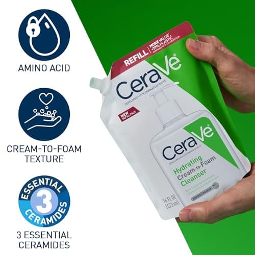 CeraVe Hydrating Cream To Foam Cleanser, Makeup Remover Face Wash For Dry Skin, Foaming Facial Cleanser With Hyaluronic Acid, Normal To Dry Skin, Fragrance Free & Non Comedogenic, 16 Ounce Refill — view 5