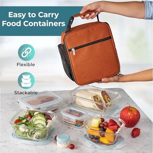 Razab 35 Pc Set Glass Food Storage Containers with Lids - Meal Prep Airtight Bento Boxes BPA-Free 100% Leak Proof (15 lids,15 glass & 5 Plastic Sauce/Dip Containers) — view 6