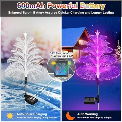3PCS Solar Christmas Decorations Trees Lights Outdoor Waterproof Solar Christmas Tree Jellyfish Lights 5 Layer Optical Fiber 7 Color Changing for Pathway Lawn Patio Solar Christmas Lights Outdoor — view 5