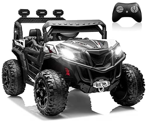 ANPABO 24 Volt Ride on Toys for Boys w/Remote Control, 4X75W Motors, Max 4.5MPH, 4WD/2WD Switchable, 4 Shock Absorbers, 19" Spacious Seat, Bluetooth, Electric Car for Kids(White)