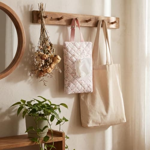 Hadnves Quilted Diaper Wipe Pouch Hanging Floral Wet Wipes Bag Reusable Fabric Cover with Zipper & Lanyard for Car Daily Casual Travel Mommy Bag (C) — view 2