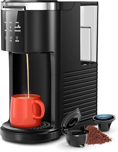 Kismile 14oz Single Serve Coffee Maker, 2 in 1 Pod Drip Coffee Maker Machine for K-Cup & Ground, Brew Sizes, 40oz Removable Water Reservoir, LCD Screen, Self-cleaning Function(Black)