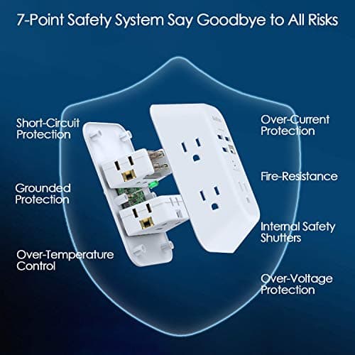 Addtam 5-Outlet Extender Surge Protector, Multi Plug Wall Outlet with 4 USB Wall Charger(1 USB C Ports), Outlet Splitter for Home Office Dorm Room Essentials, Plug Extension Outlet 1800J, 2 Pack — view 3