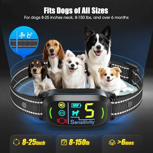 Oliry Smart AI Bark Collar for Large Medium Small Dogs, Anti Barking Device with 5 Training Modes, Exclusive Forced Bark-Stopping, Rechargeable IP67 Waterproof Bark Collar with 5 Sensitivity (Black) — view 5