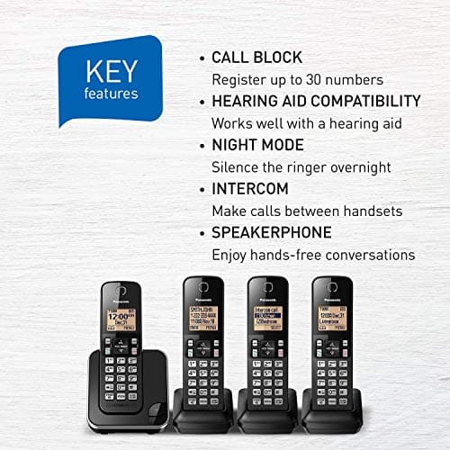 Panasonic DECT 6.0 Expandable Cordless Phone with Call Block - 4 Cordless Handsets - KX-TGC384CB (Black)