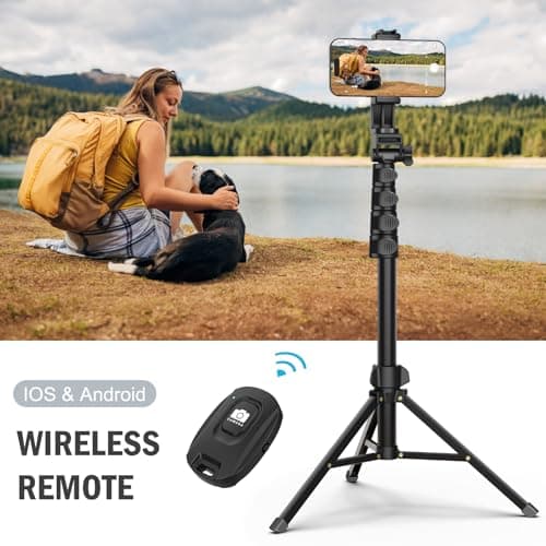 Liphisy 64” Tripod for Cell Phone & Camera, Phone Tripod with Remote and Phone Holder, Sturdy & Stable Height Adjustable Multi-Angle Shot Selfie Stick Tripod for Video Recording — view 3