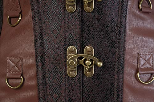 KSHUN Women's Luxury Punk Rock Leather Steampunk Corset Vintage Steampunk Gothic Bustier Corset (Brown,3X-Large) — view 4
