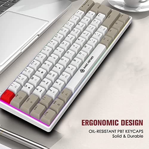 Mini Mechanical Gaming Keyboard Type-c Wired with PBT Dye-subbed Keycaps Rainbow RGB Backlit 60% Layout Full Anti-Ghosting 62 Key Ergonomic for Typist Laptop PC Mac Gamer (White Main/Red Switch) — view 5
