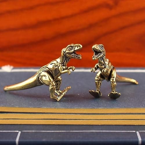 1PC Vintage Brass T-Rex Figurines, Solid Brass Dinosaur Mini Statues, Miniature Tyrannosaurus Rex Sculptures for Home Office Decor, Desktop Ornament, for Dinosaur Lovers & Collectors — view 6