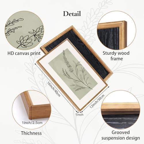 CHDITB Botanical Sage Leaf Framed Canvas Wall Art Set of 3, Minimalist Wall Decor, Boho Nature Floral Greenery Wall Painting, Neutral Botanical Plant Art Prints for Dining Room Bedroom Decor 12”X16” — view 5