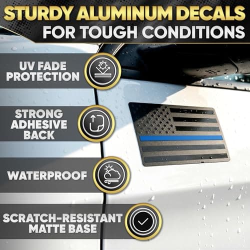 3D Black American Flag Decal for Car with Blue Line | Embossed Aluminum – 1 Pair 5"x3" Matte Black Brushed Metal | UV-Proof Rust-Free US Flag Stickers for Car, Truck, SUV, Motorcycle, Laptop, Mailbox — view 2