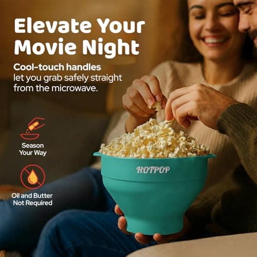 The Original Hotpop Microwave Popcorn Popper, Silicone Popcorn Maker, Collapsible Bowl BPA-Free and Dishwasher Safe- 20 Colors Available (Cyan) — view 4