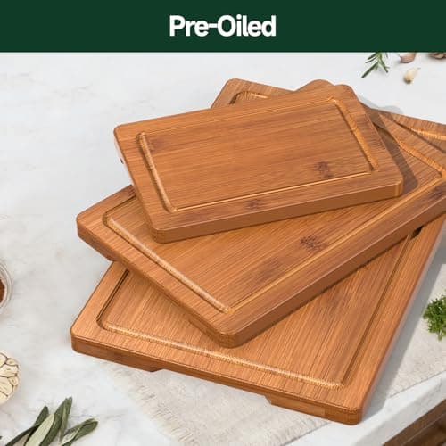 Zeawec 3-Piece Set Deep-Carbonized Bamboo Cutting Board for Kitchen - Crack-Resistant Wood Chopping Boards with Deep Juice Grooves, Pre-Oiled Butcher Block for Meat, Vegetables & Cheese, Carbonized — view 5