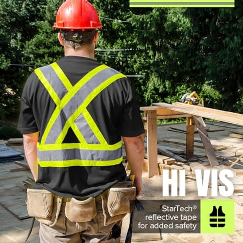Pioneer Hi Vis Safety Shirt - Lightweight Moisture-Wicking Work T-Shirt With Reflective Tape - Class 1 - Black — view 2