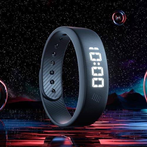 Gosasa Lightweight LED Digital Sport Watch Splash Resistant Pedometer with Vibrating Alarm USB Rechargeable Silicone Wristband for Men & Women (Black) — view 4