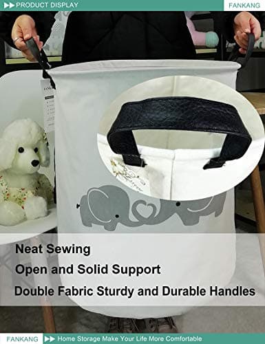 FANKANG Storage Basket, Nursery Hamper Canvas Laundry Basket Foldable with Waterproof PE Coating Large Storage Baskets for Kids Boys and Girls, Office, Bedroom, Clothes,Toys（Love Elephant） — view 2