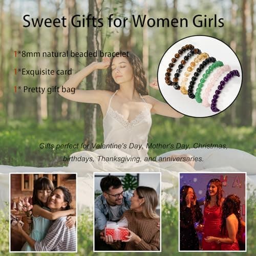 Gnamy Triple Protection Bracelet Gifts for Women, Healing Crystal Beaded Bracelets Hematite Black Tourmaline Tigers Eye Natural Worry Stones Anxiety Birthday Mothers Day Jewelry Presents for Mom Mother Her Adults Grandma — view 5