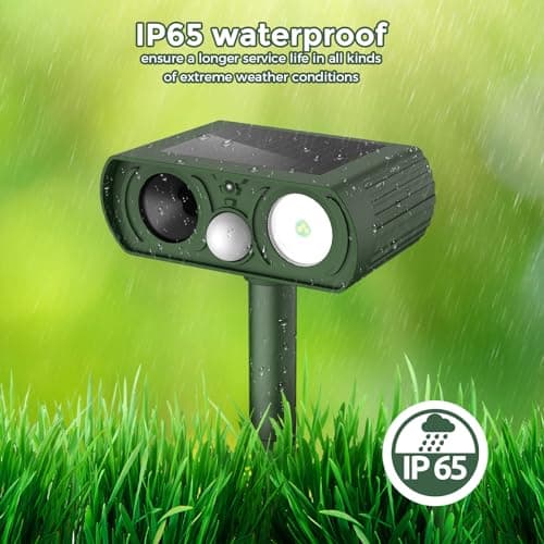 Upgraded Solar Ultrasonic Animal Repellent Outdoor, Deer Repellent Devices Squirrel Cat Raccoon Rabbit Dog Deterrent, Keep Skunk Away Motion Detection with Flash Light for Yard Garden Lawn 2PACKGreen — view 3