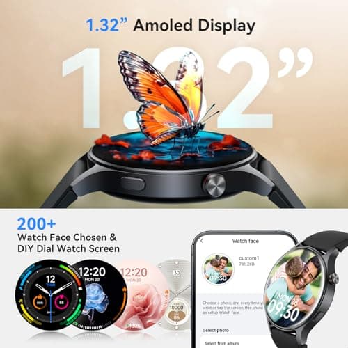 Smart Watch for Men Women, Answer/Make Call, 1.32'' AMOLED Screen Fitness Tracker with Heart Rate/Sleep/SpO2 Monitor, Smartwatch for iPhone/Samsung/Android, 110 Sport Mode, 3ATM Waterproof(Black) — view 3