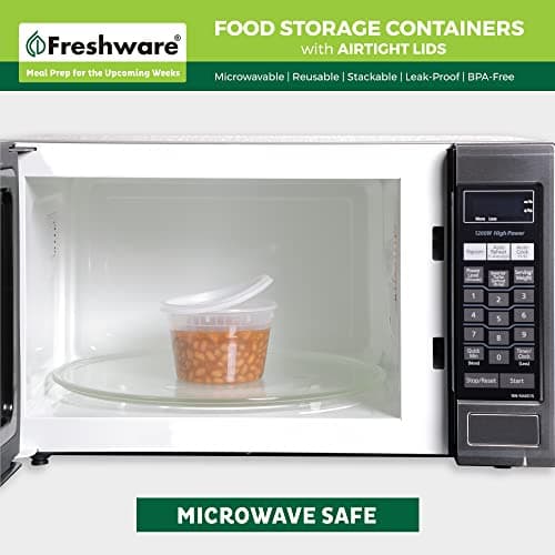 Freshware Food Storage Containers with Lids [60 Pack 8, 16, 32 oz, 20 sets each size] Plastic Deli Containers, Meal Prep Containers, Microwave and Freezer Safe, Stackable, Leakproof, BPA Free, Clear — view 4